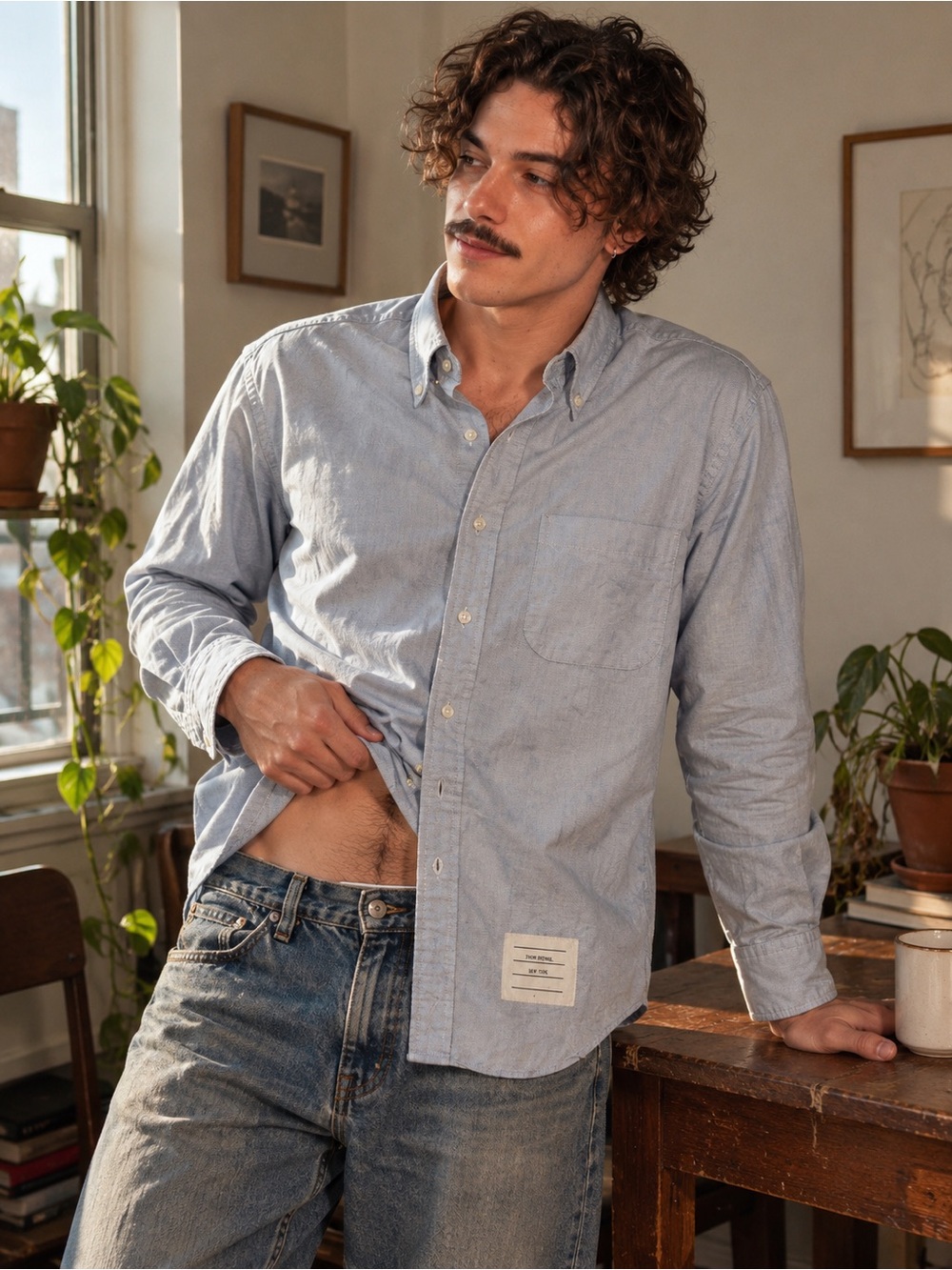 Thom Browne Light Blue Button-Down Oxford Shirt size 1